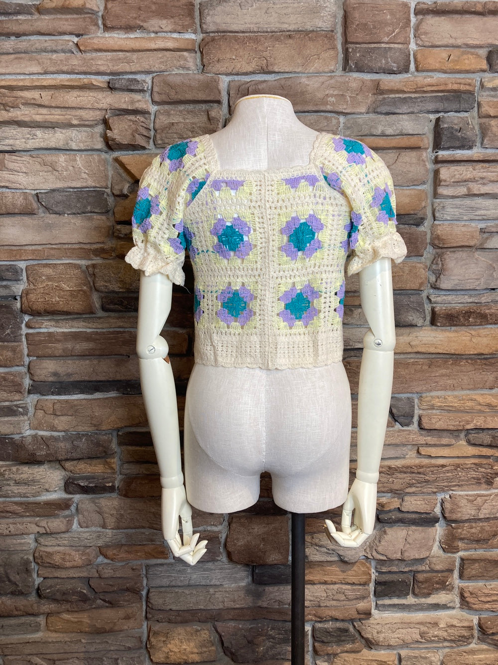 Puff Sleeve Granny Square Crochet Top