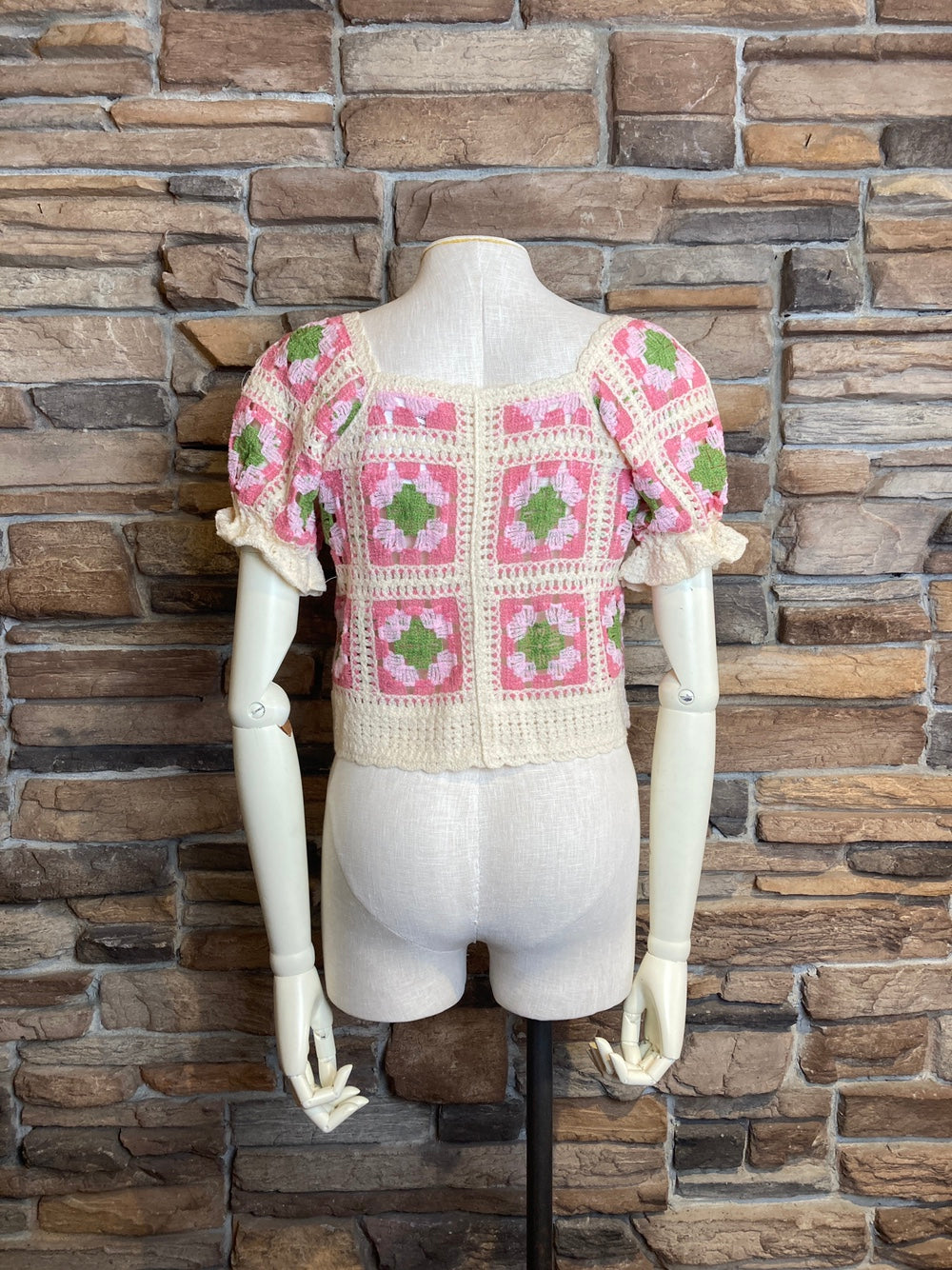 Puff Sleeve Granny Square Crochet Top