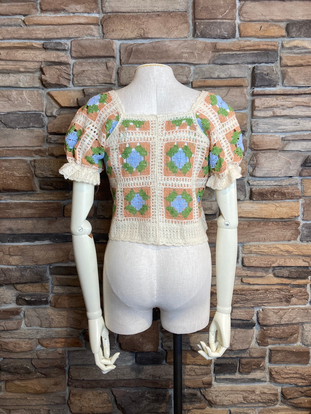 Puff Sleeve Granny Square Crochet Top