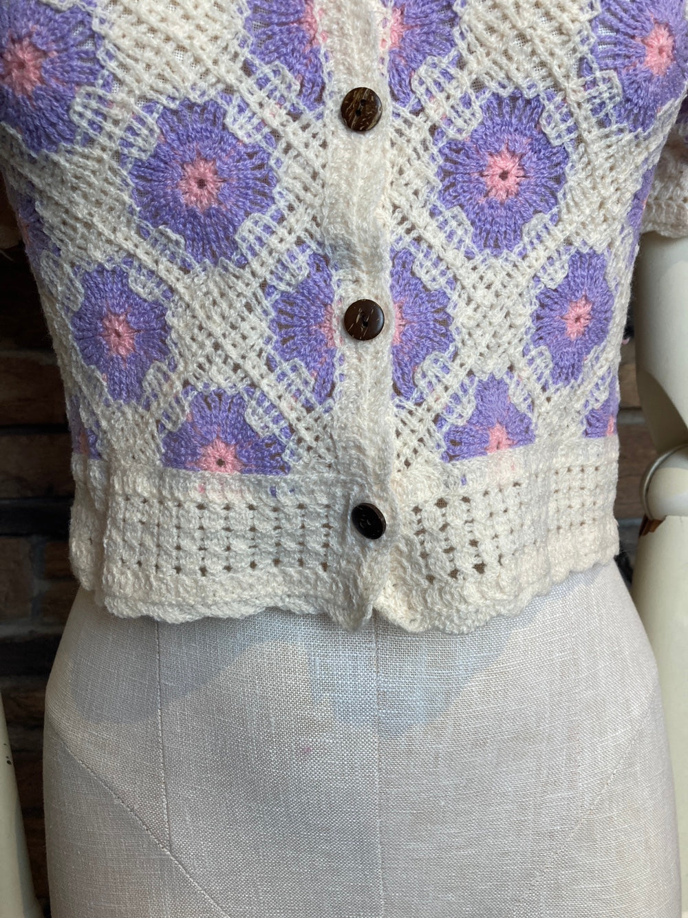 Puff Sleeve Flower Crochet Top