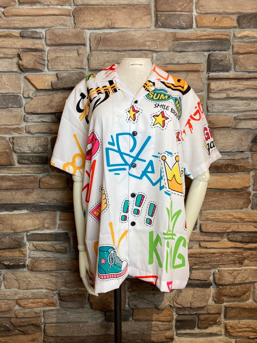 Graffiti Print Short Sleeve Button Down