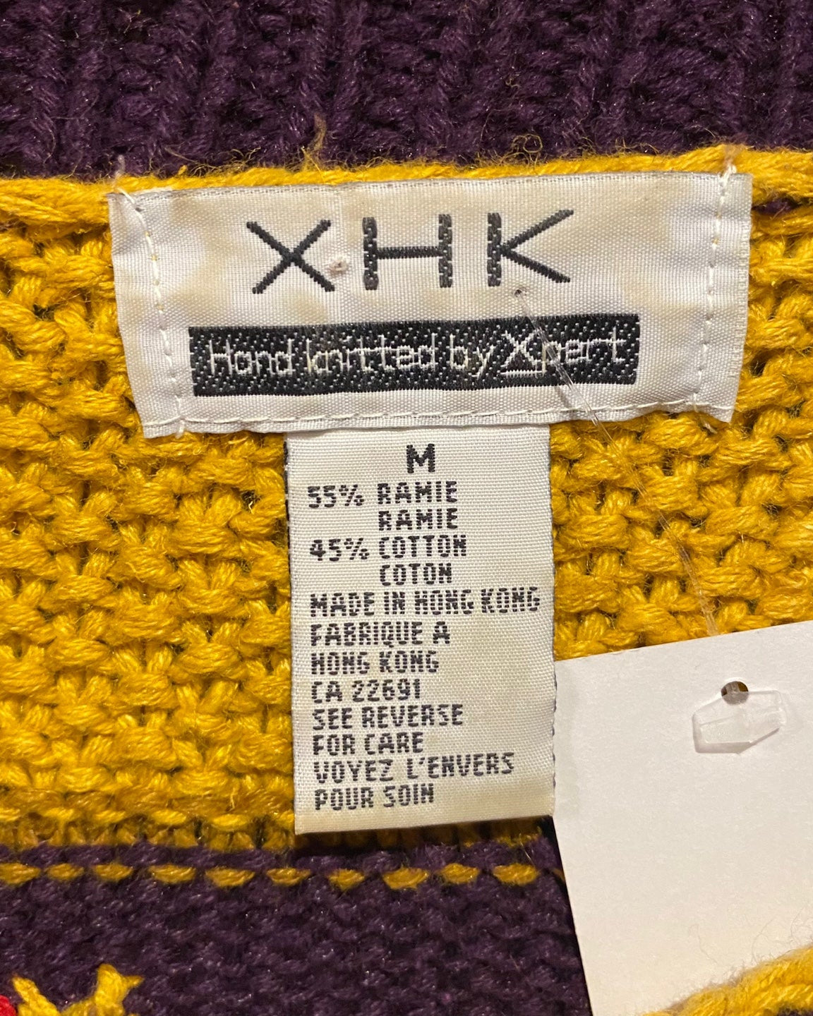 Vintage Knit Purple and Yellow Sweater with Ornate Flower Design