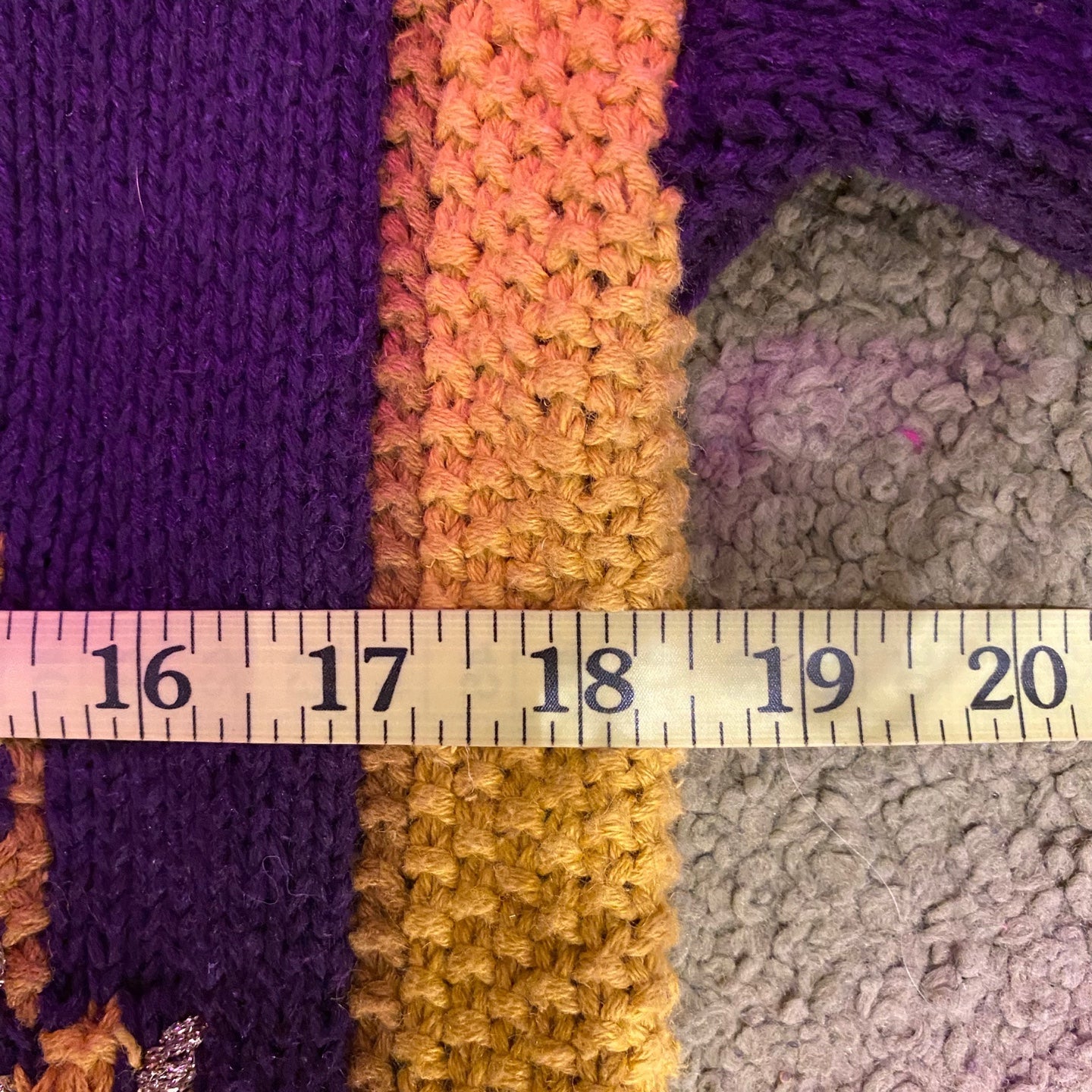 Vintage Knit Purple and Yellow Sweater with Ornate Flower Design