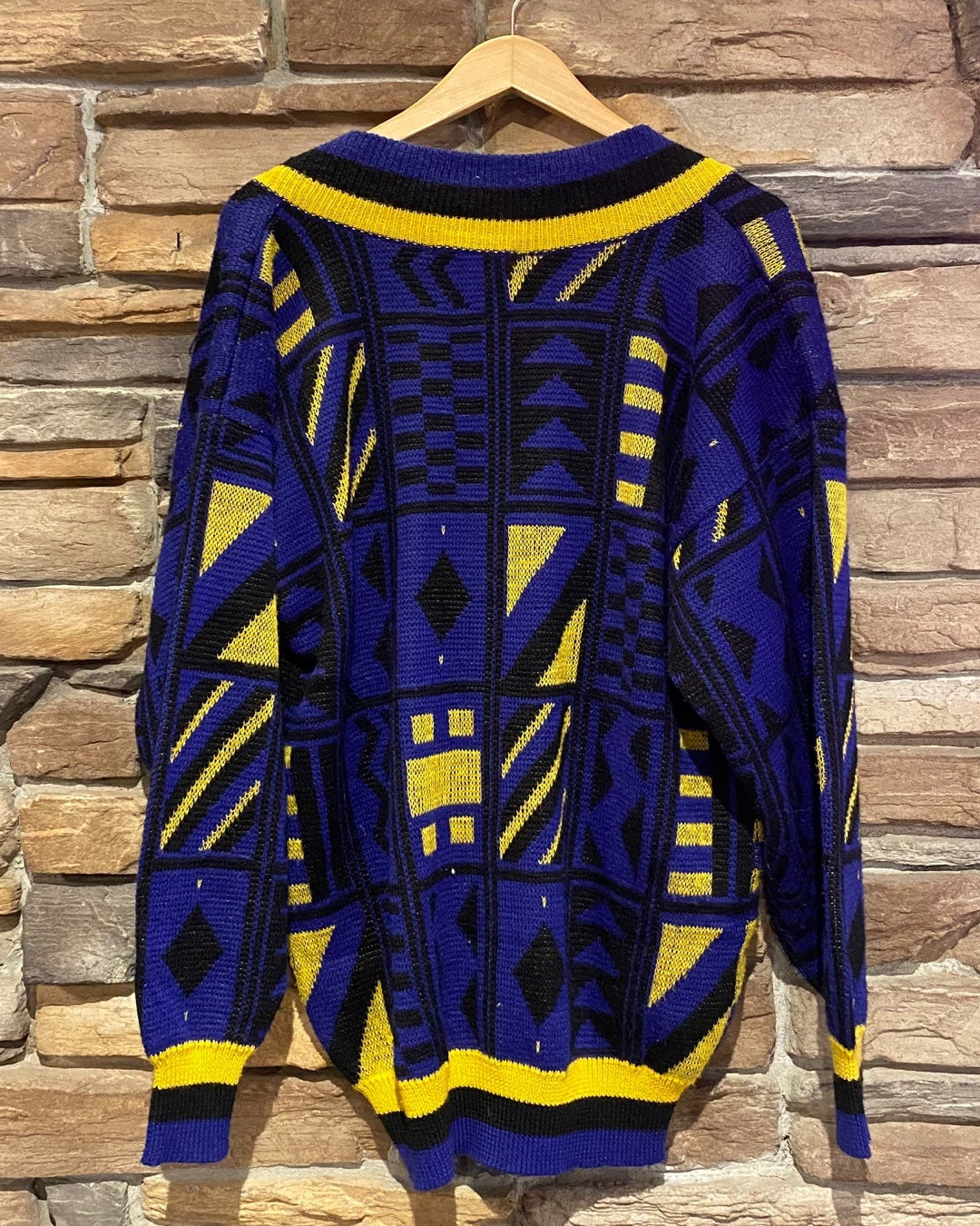 Vintage Blocky Blue and Yellow Knit Pullover Sweater