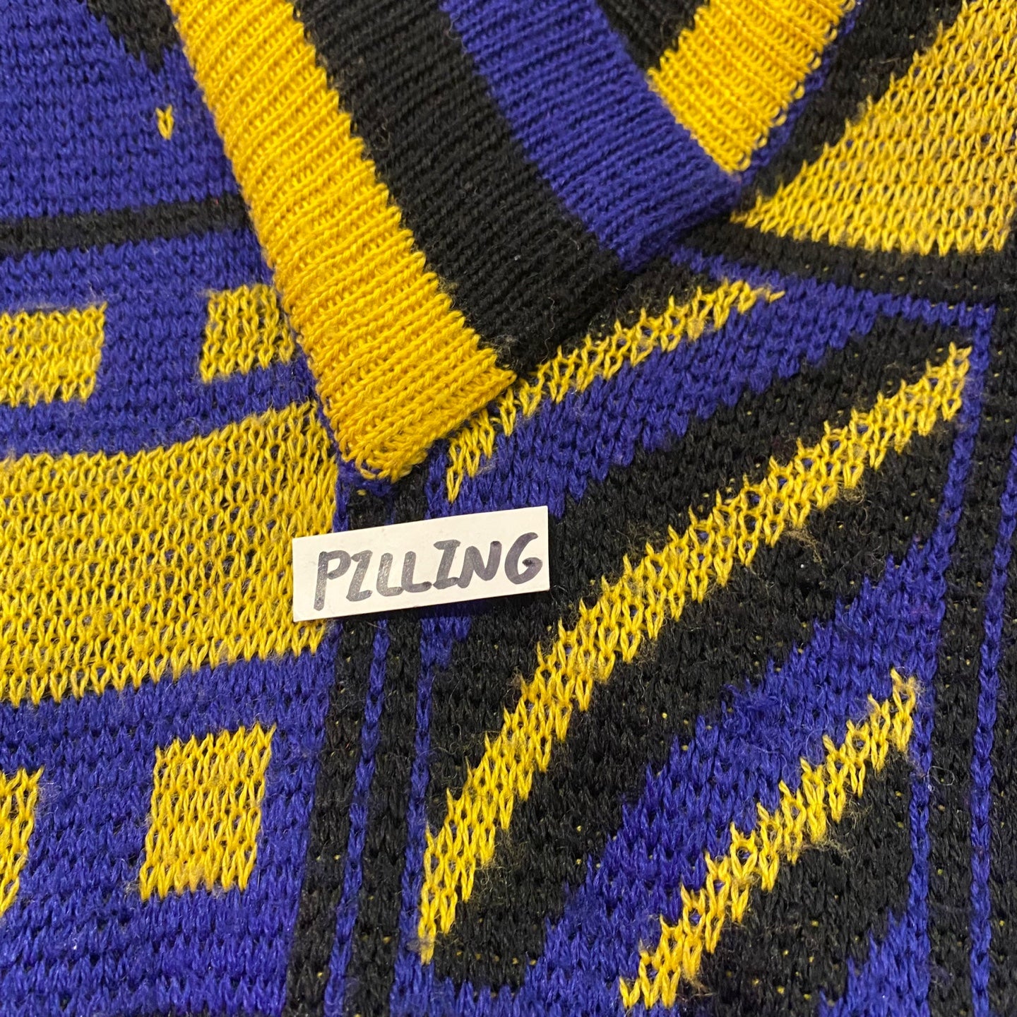 Vintage Blocky Blue and Yellow Knit Pullover Sweater