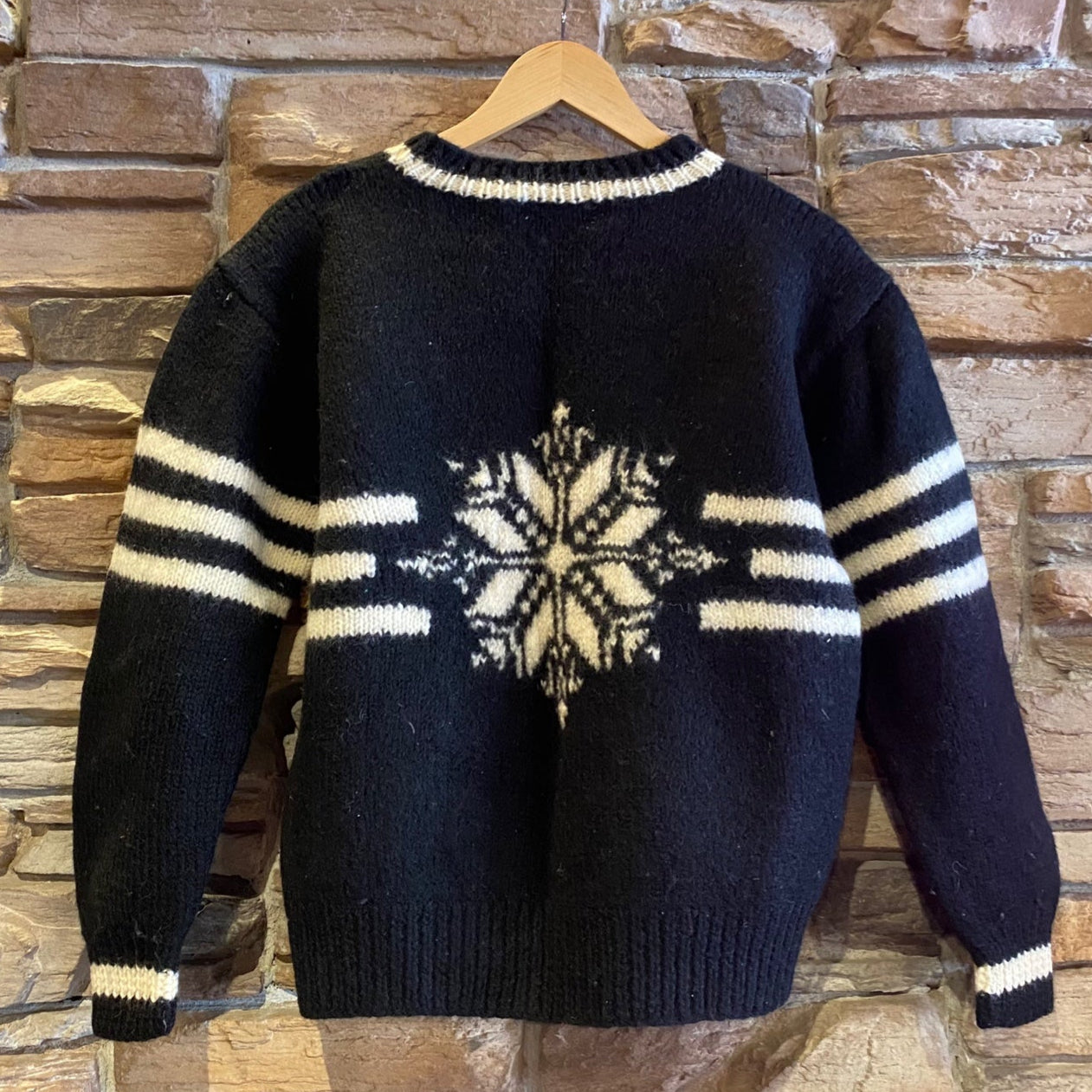 Vintage Club Monaco Black and White Wool Snowflake Knit Sweater