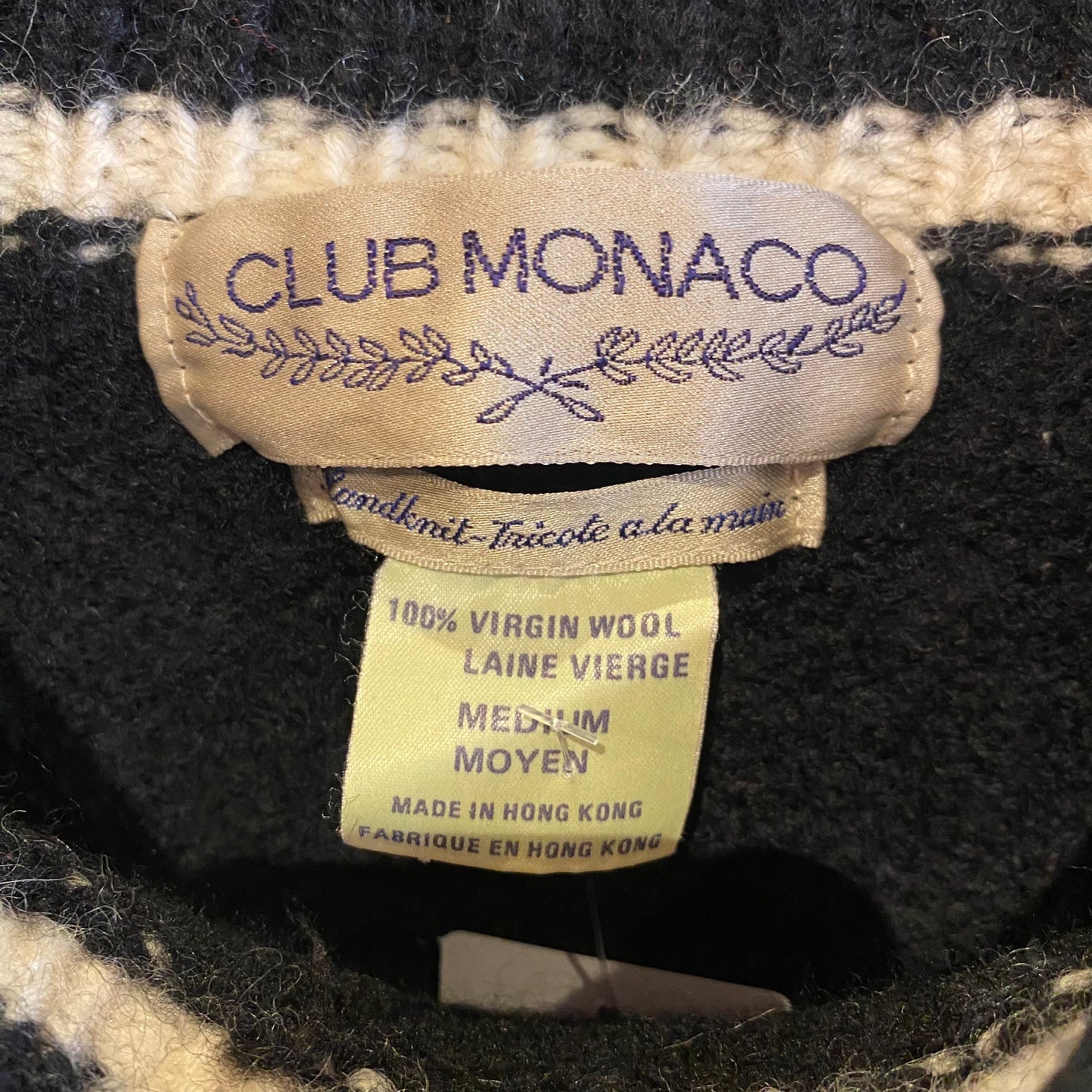 Vintage Club Monaco Black and White Wool Snowflake Knit Sweater