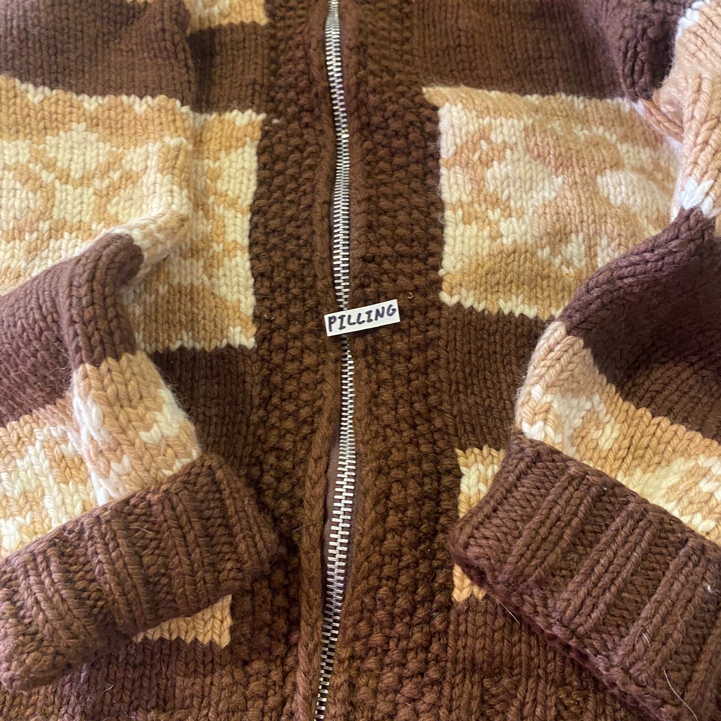 Vintage Heavy Brown Knit Zip-Up Sweater