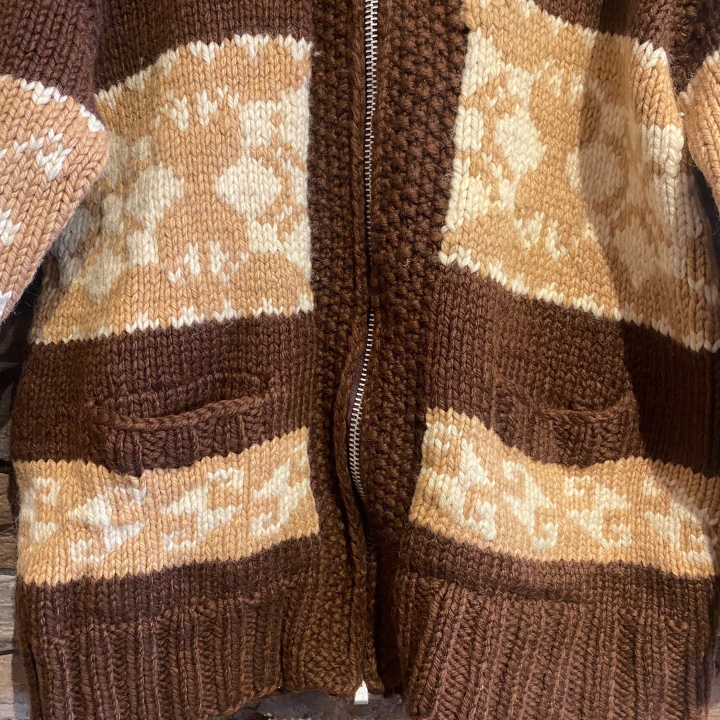 Vintage Heavy Brown Knit Zip-Up Sweater