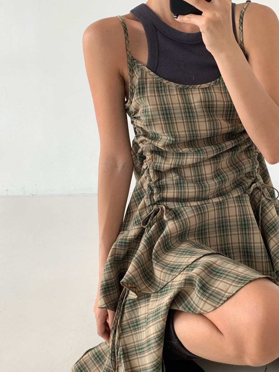 Irregular hem plaid dress