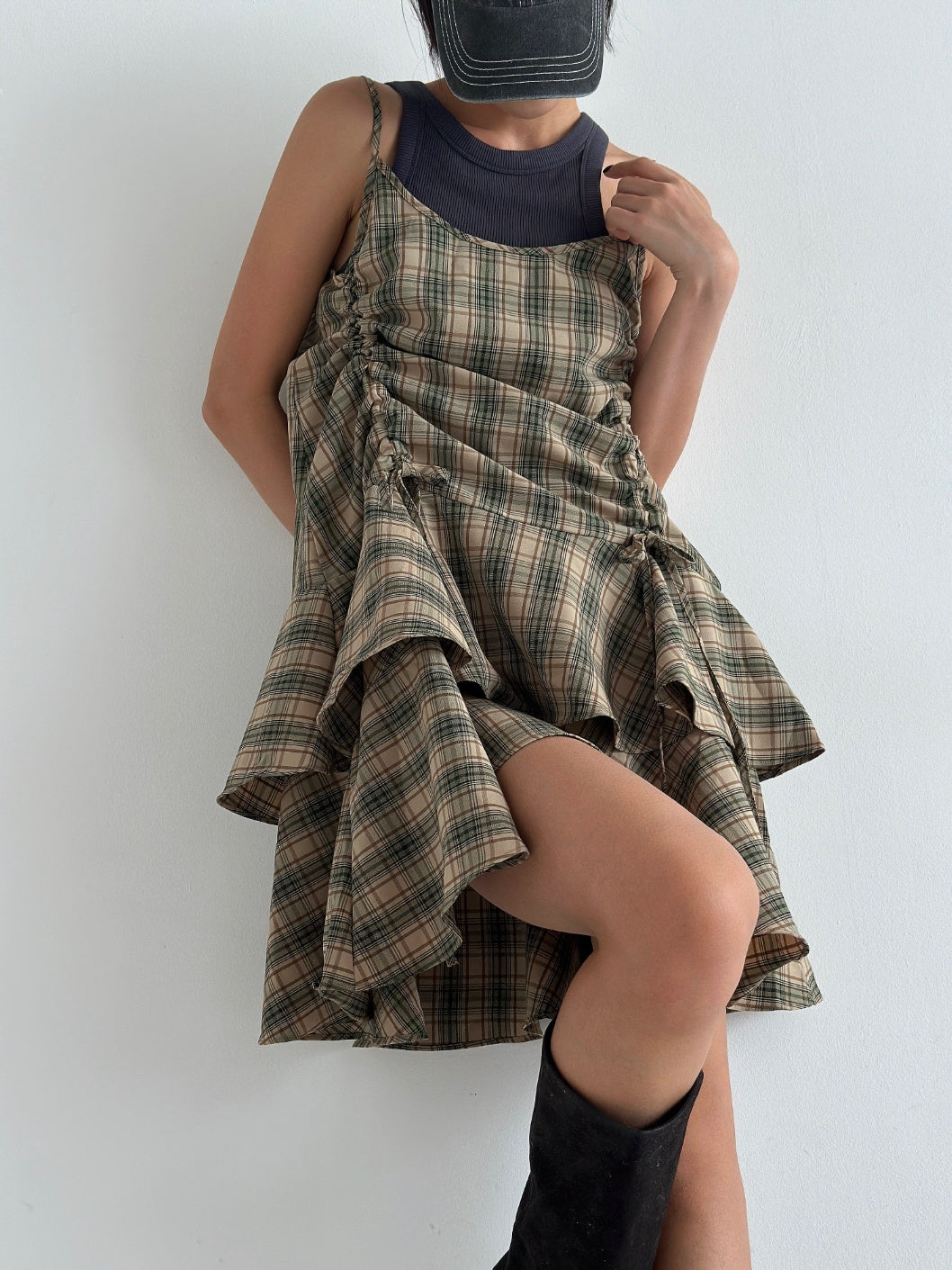 Irregular hem plaid dress