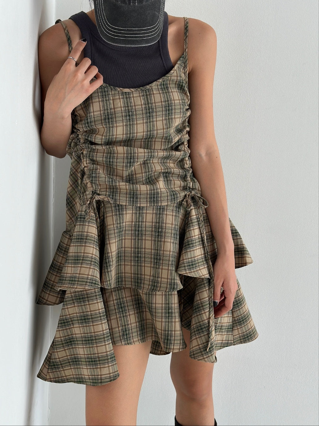 Irregular hem plaid dress