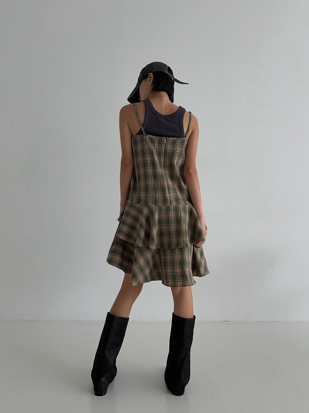 Irregular hem plaid dress