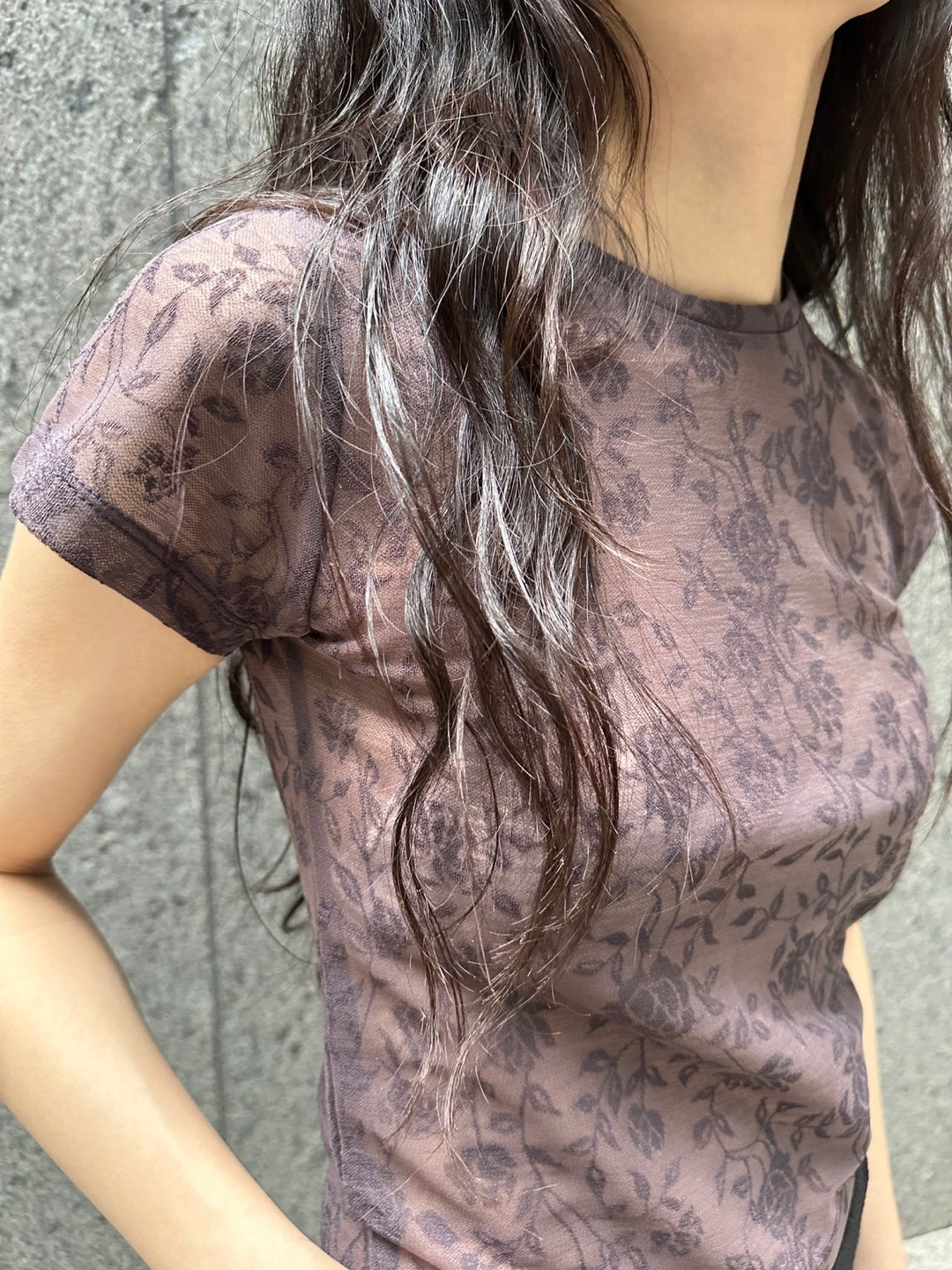 See-through floral pattern mesh top