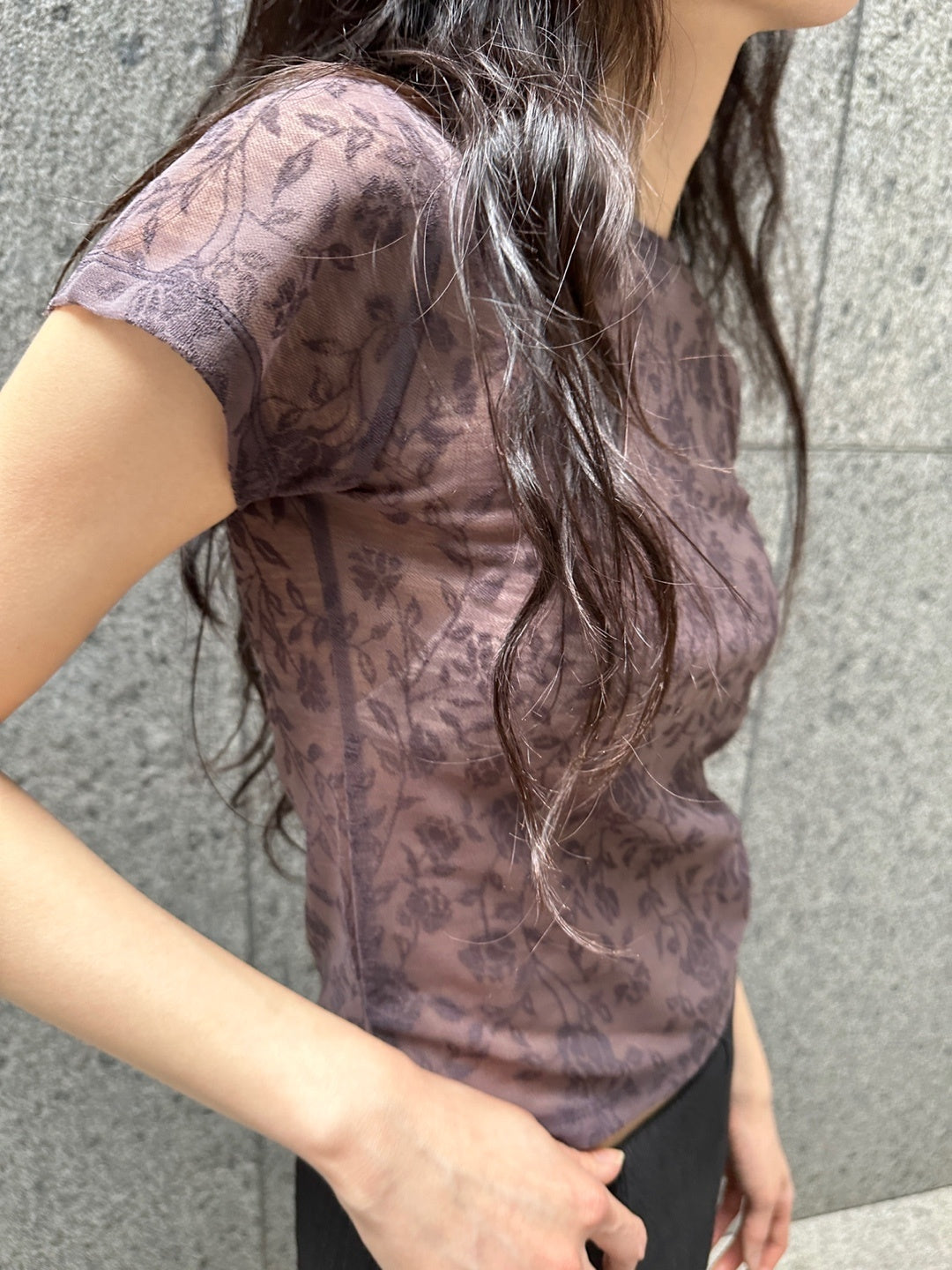 See-through floral pattern mesh top