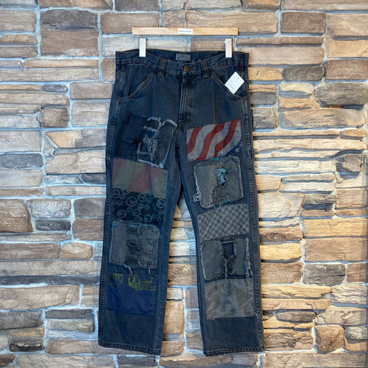 Reworked Blue Mountain Patchwork Black Jeans