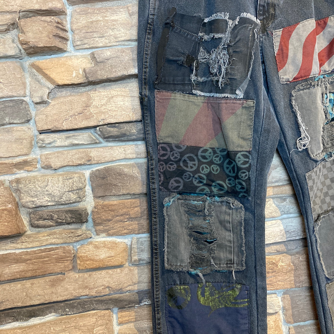 Reworked Blue Mountain Patchwork Black Jeans
