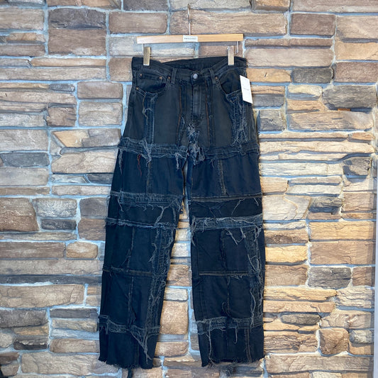 Reworked Levi's Black Patchwork Jeans