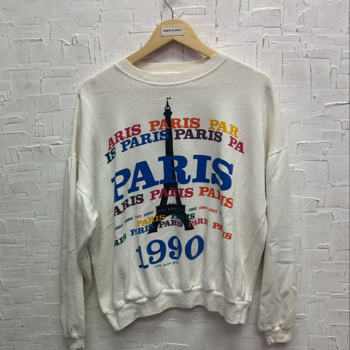 Vintage 1990 Paris Multi-Coloured Text Souvenir Sweatshirt