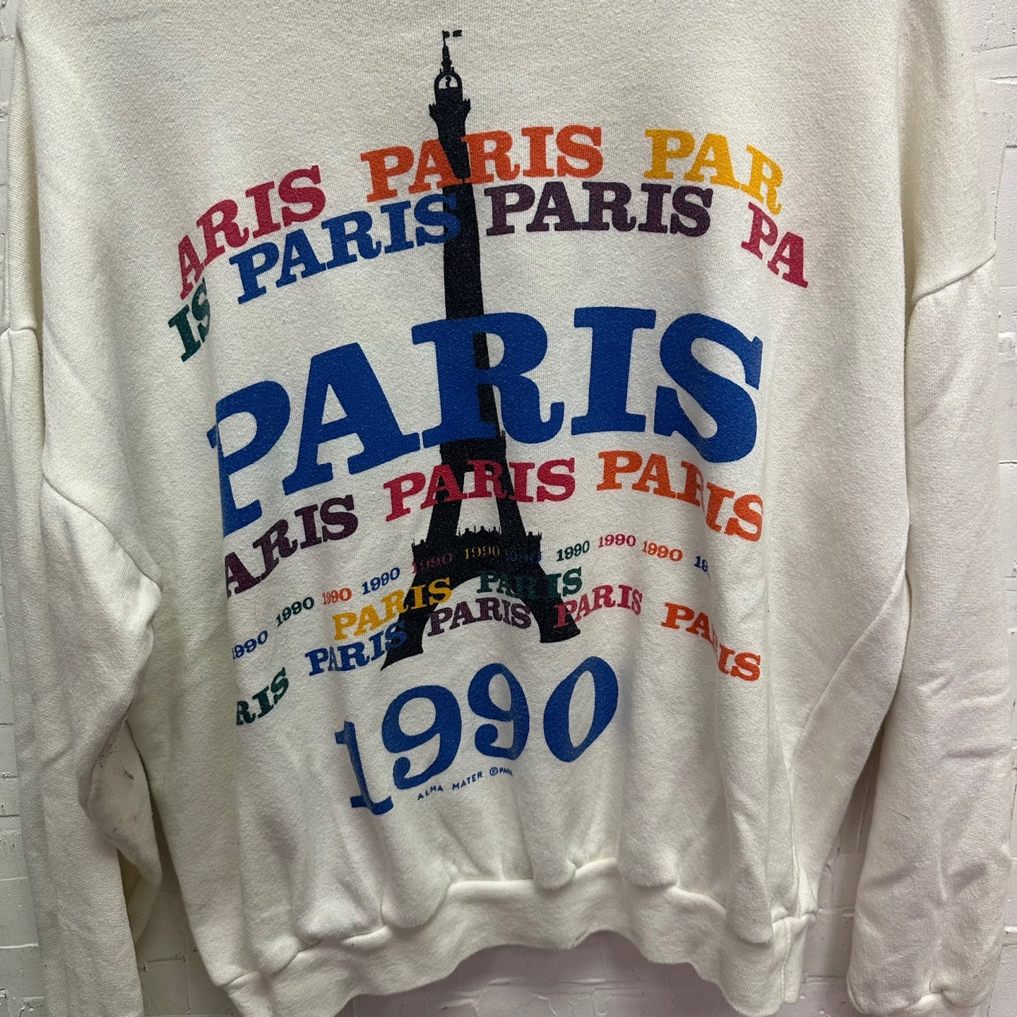 Vintage 1990 Paris Multi-Coloured Text Souvenir Sweatshirt