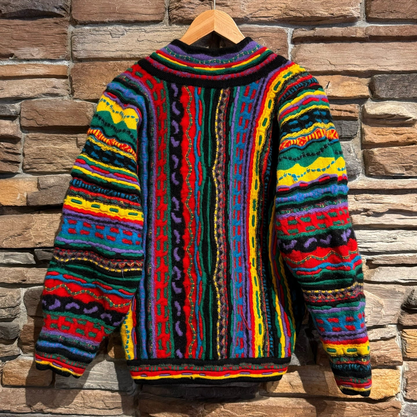 Vintage 3D Coogi Australia Multi Coloured Wool Knit V Neck Sweater V Ran s closet