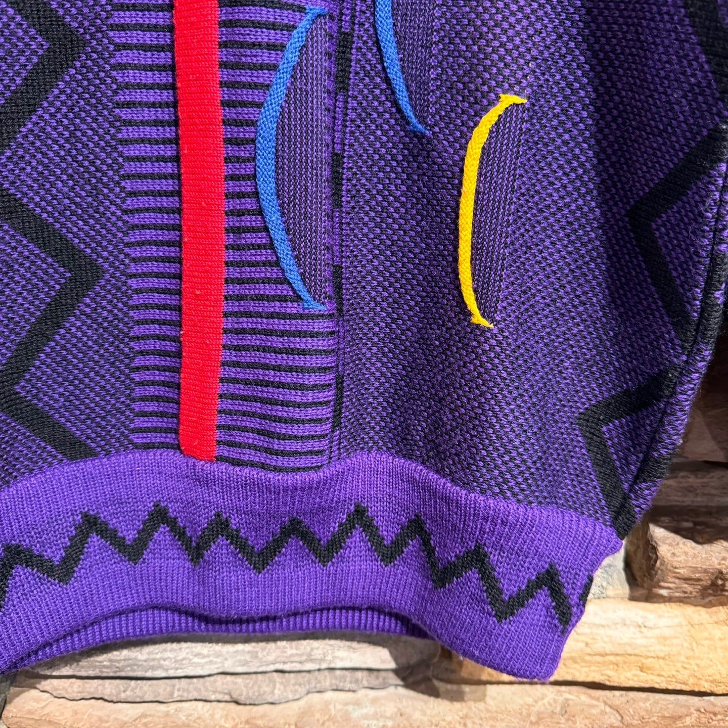 Vintage Andre Luciano Purple and Primary Colour Knit Sweater | Vintage Sweater | Coogi Like Sweater | Coogi | SKU NPQ-2156 |