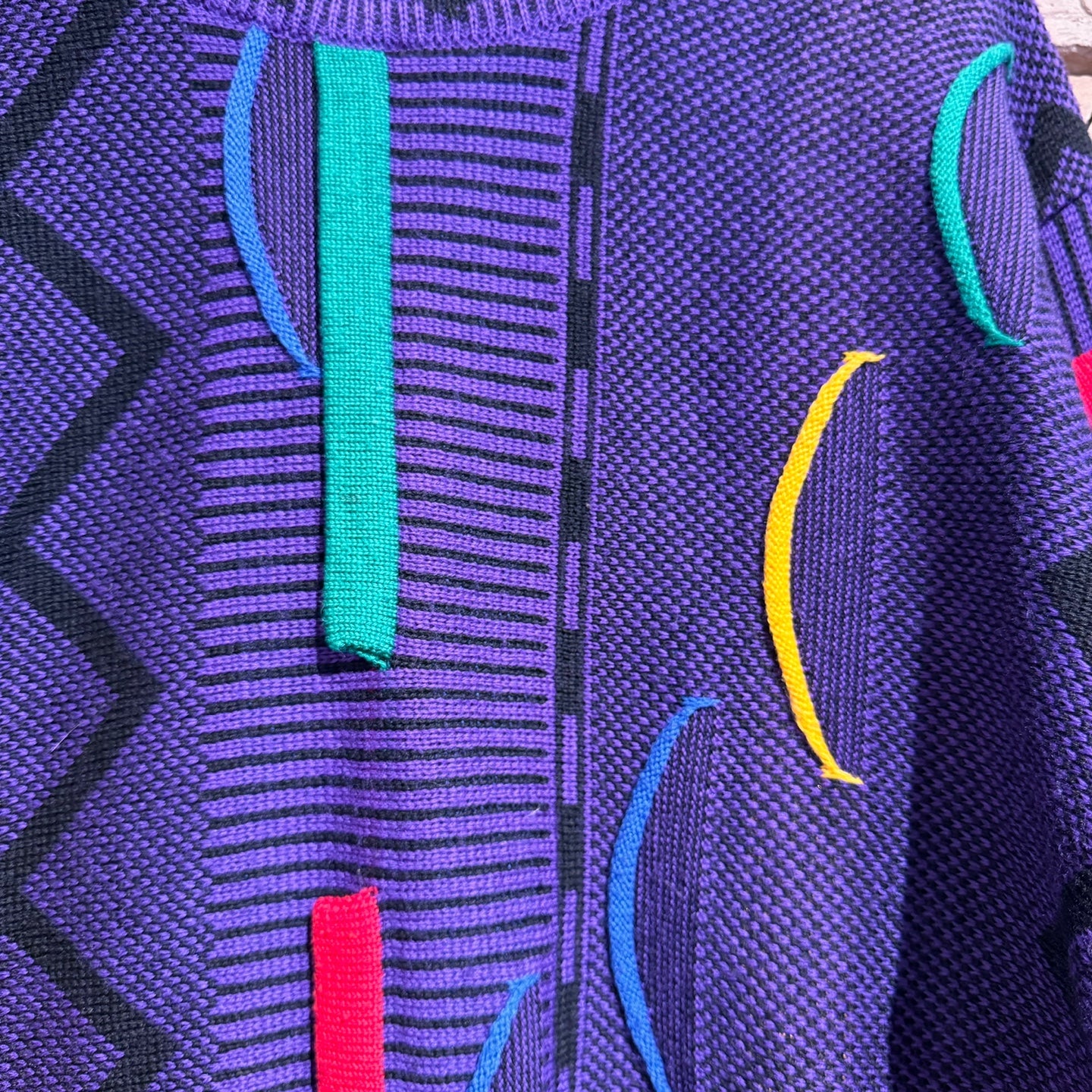 Vintage Andre Luciano Purple and Primary Colour Knit Sweater | Vintage Sweater | Coogi Like Sweater | Coogi | SKU NPQ-2156 |