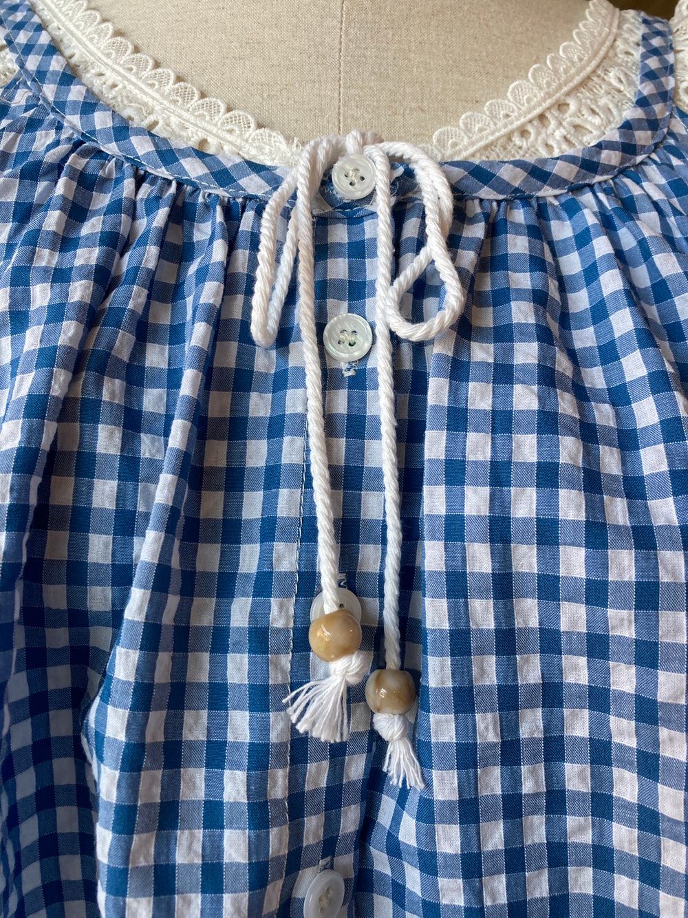 Lace Underlay Gingham Button Up Blouse