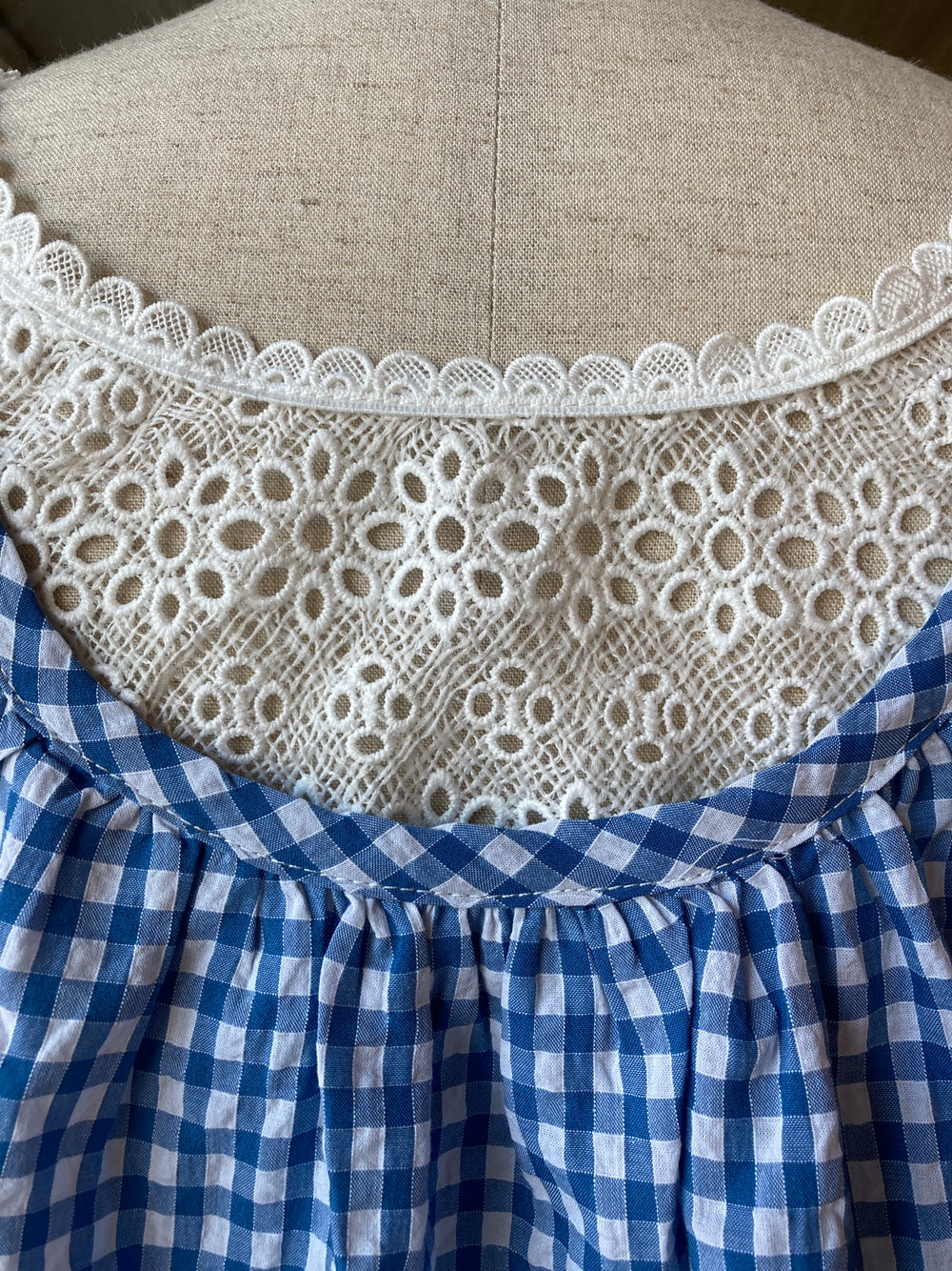 Lace Underlay Gingham Button Up Blouse