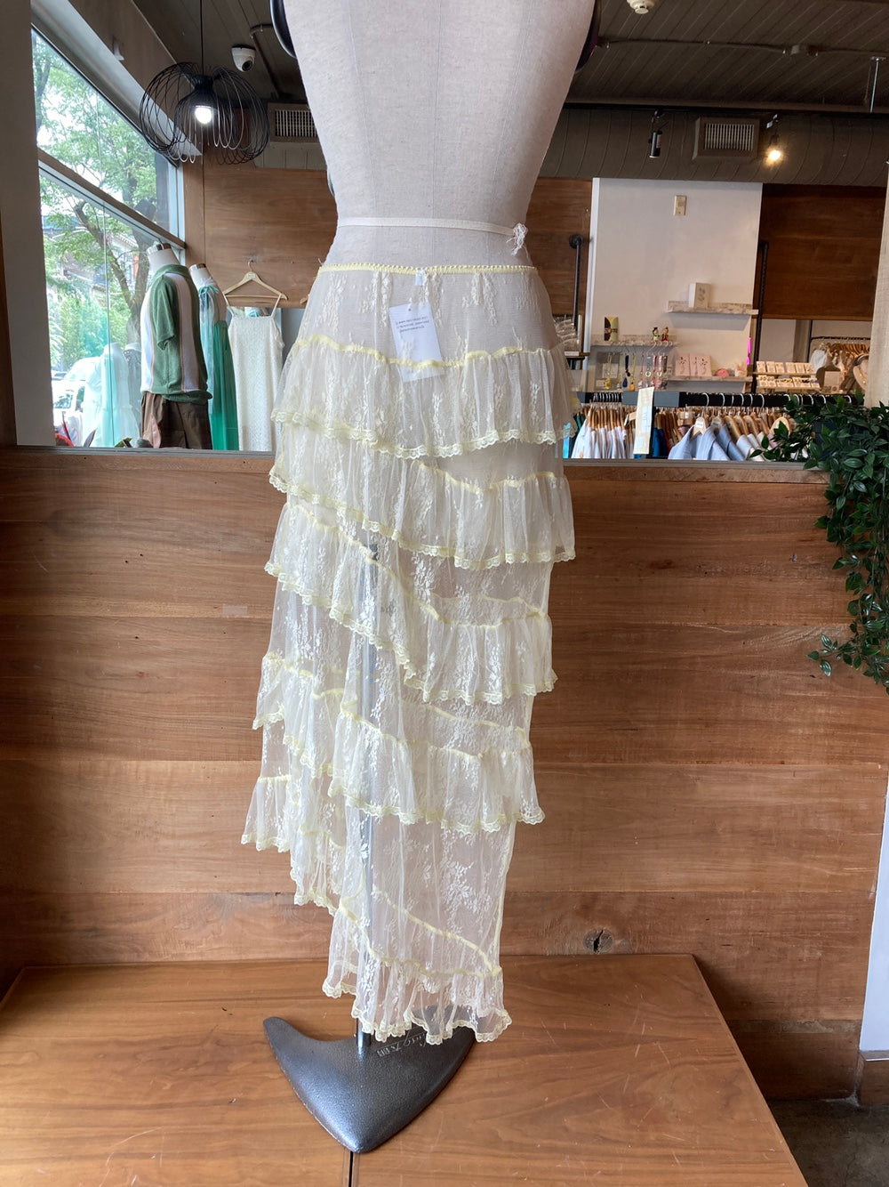 Asymmetrical Tiered Sheer Lace Skirt