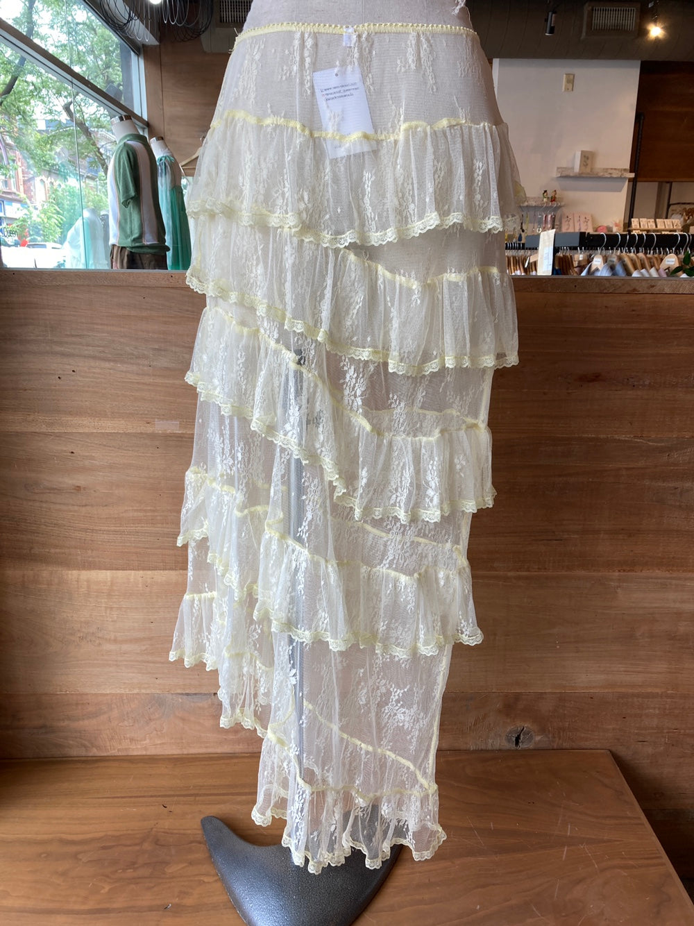 Asymmetrical Tiered Sheer Lace Skirt