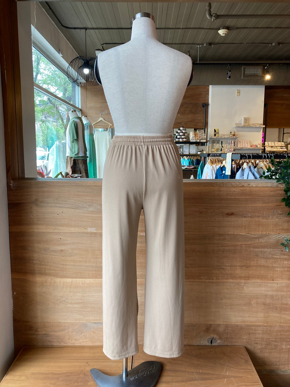 Drawstring Waist Ribbed Wide Leg Pants