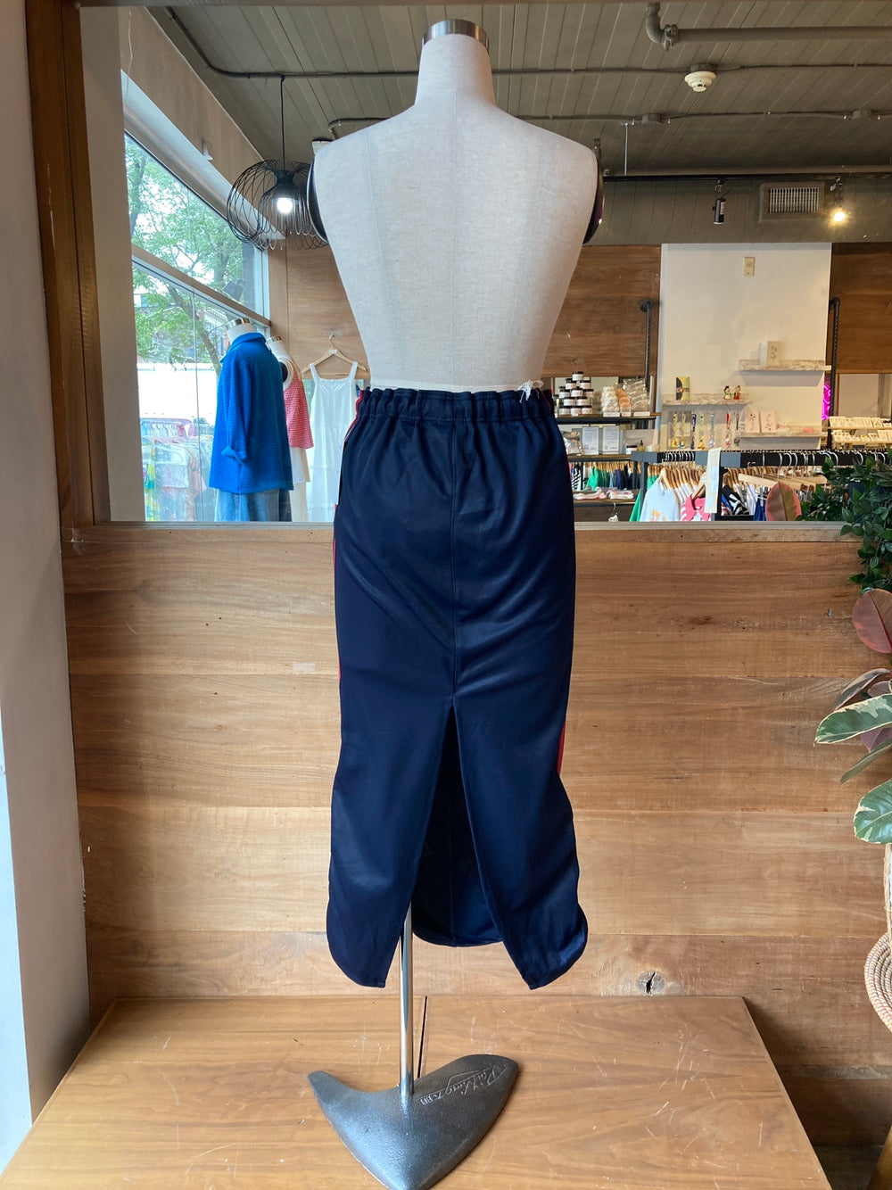 Reworked Navy with Red Stripe Adidas Track Skirt