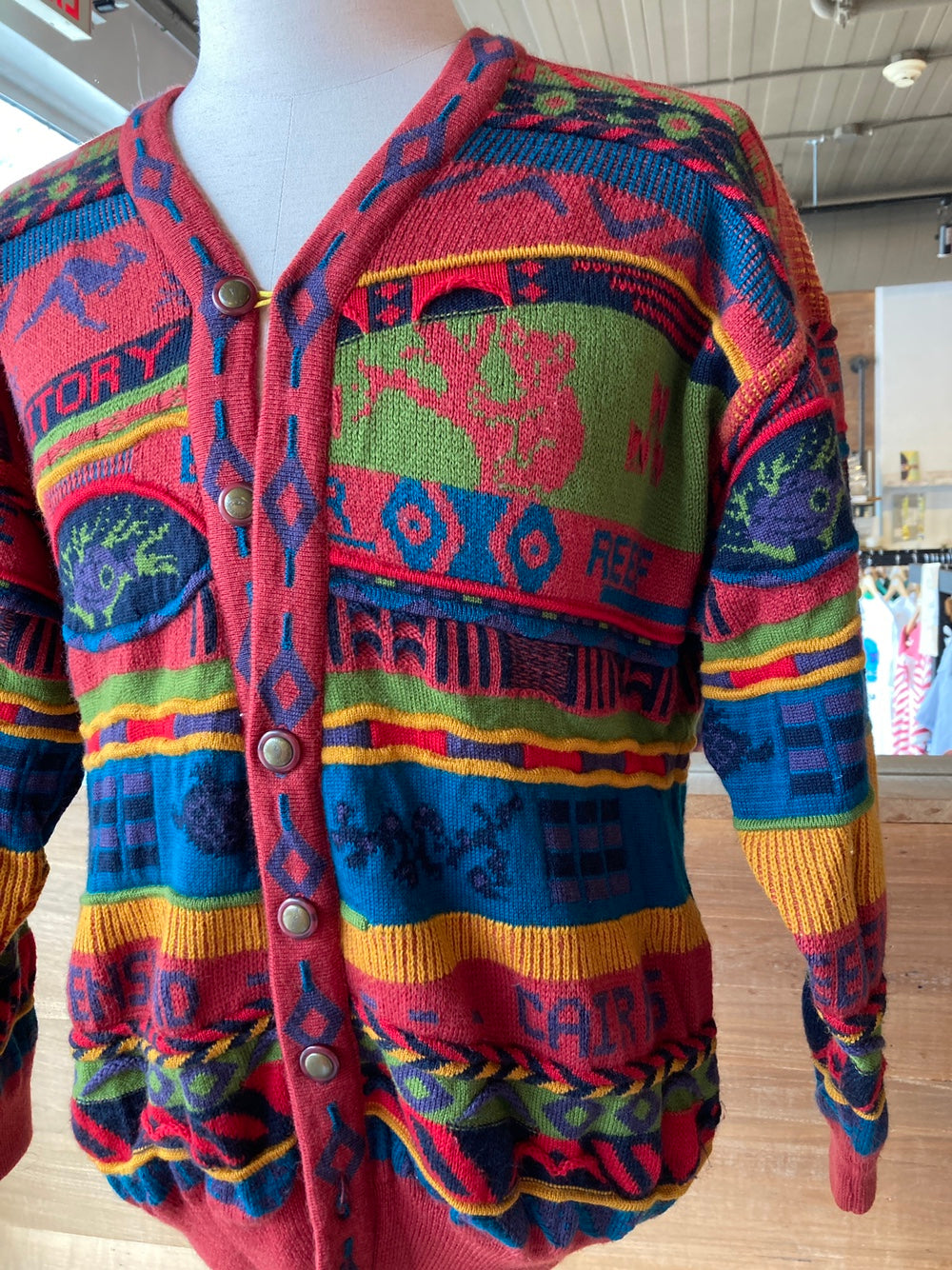 Vintage Australia Graphics Coogi Style Cardigan Sweater