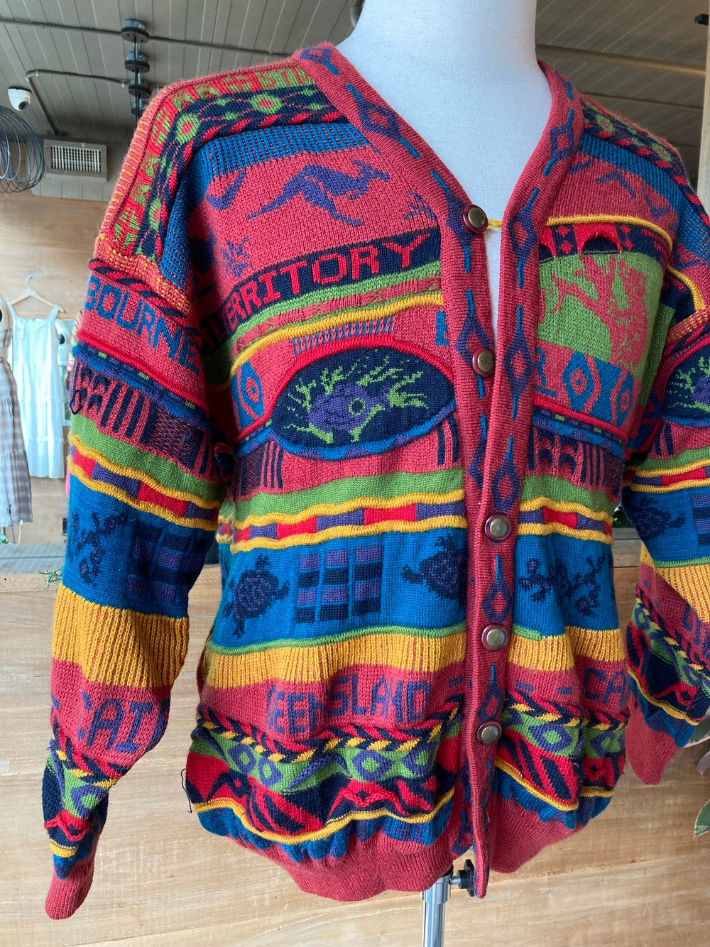 Vintage Australia Graphics Coogi Style Cardigan Sweater