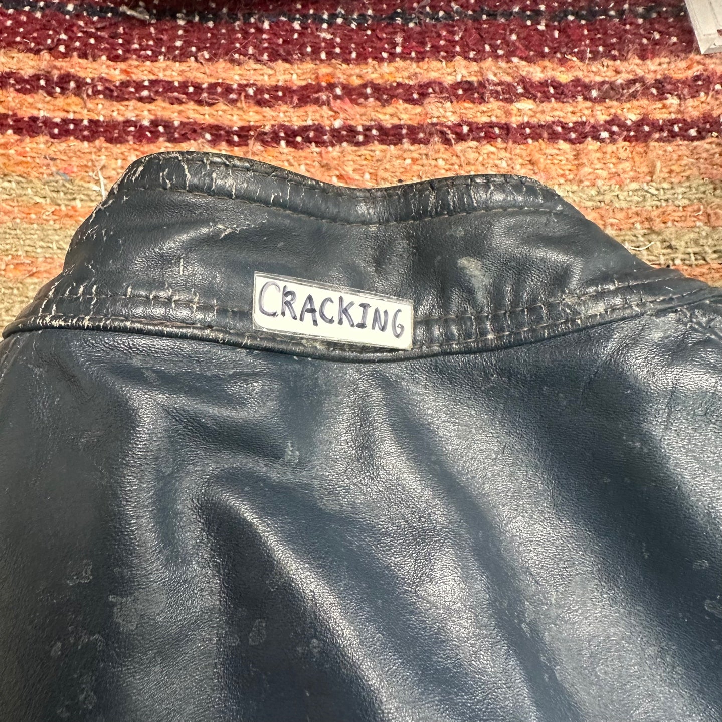 Vintage Distressed Dark Blue Moto Style Leather Jacket