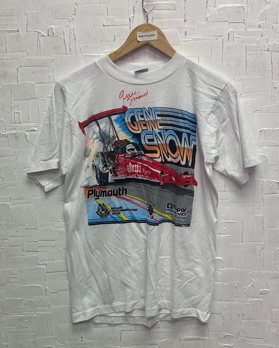 Vintage Gene Snow Signed Graphic Race Car T-Shirt