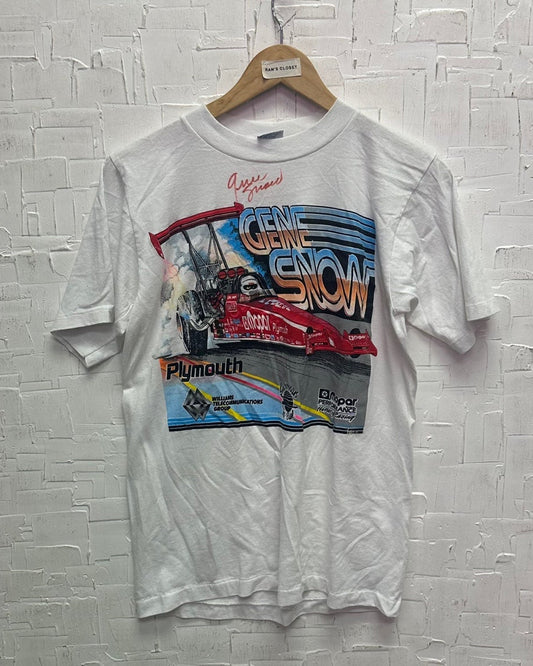 Vintage Gene Snow Signed Graphic Race Car T-Shirt