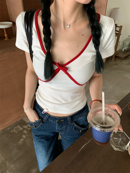 Red Trim V-Neck T-Shirt