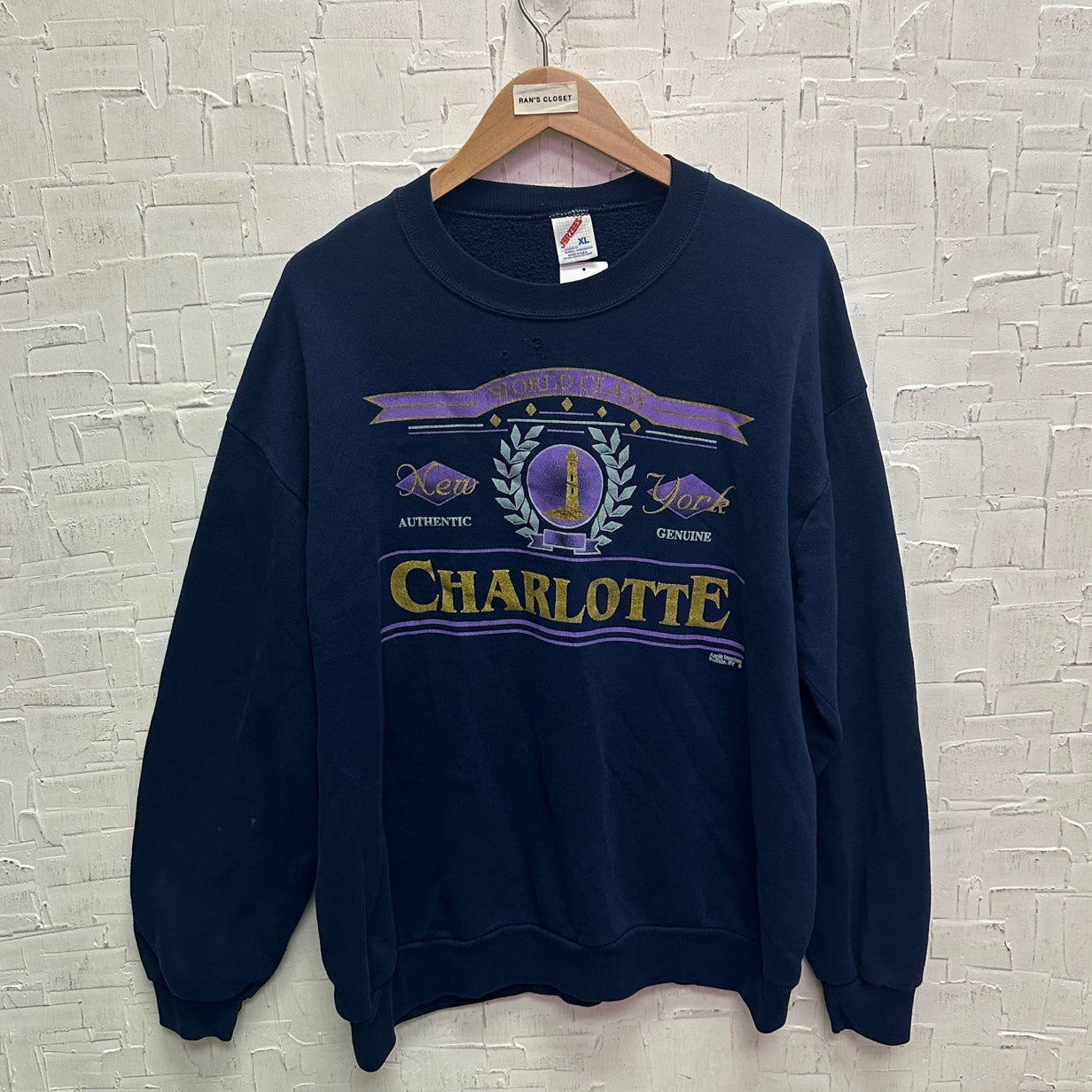 Vintage Charlotte New York Navy Made in USA Sweatshirt
