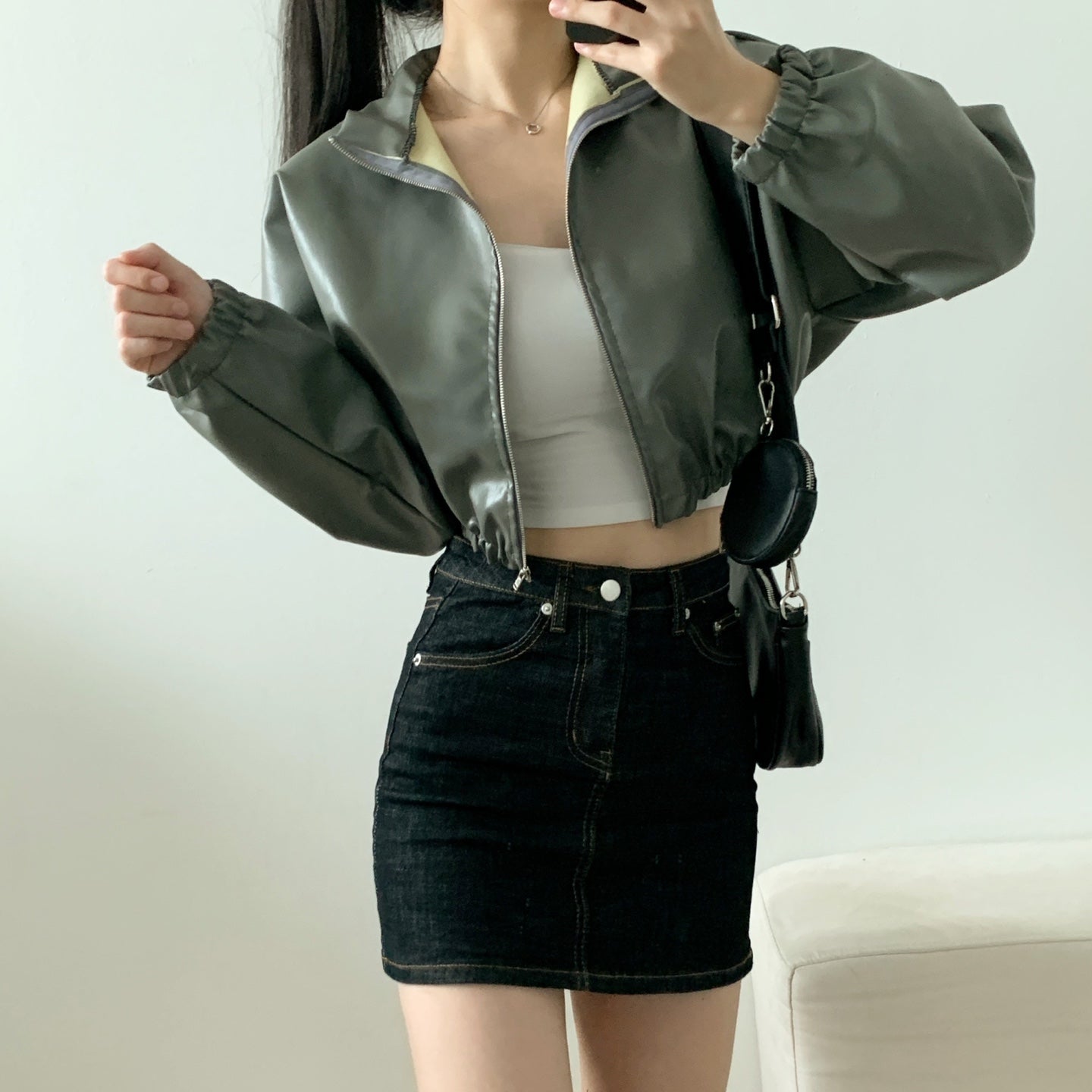 Cropped Drop Shoulder Bomber Jacket