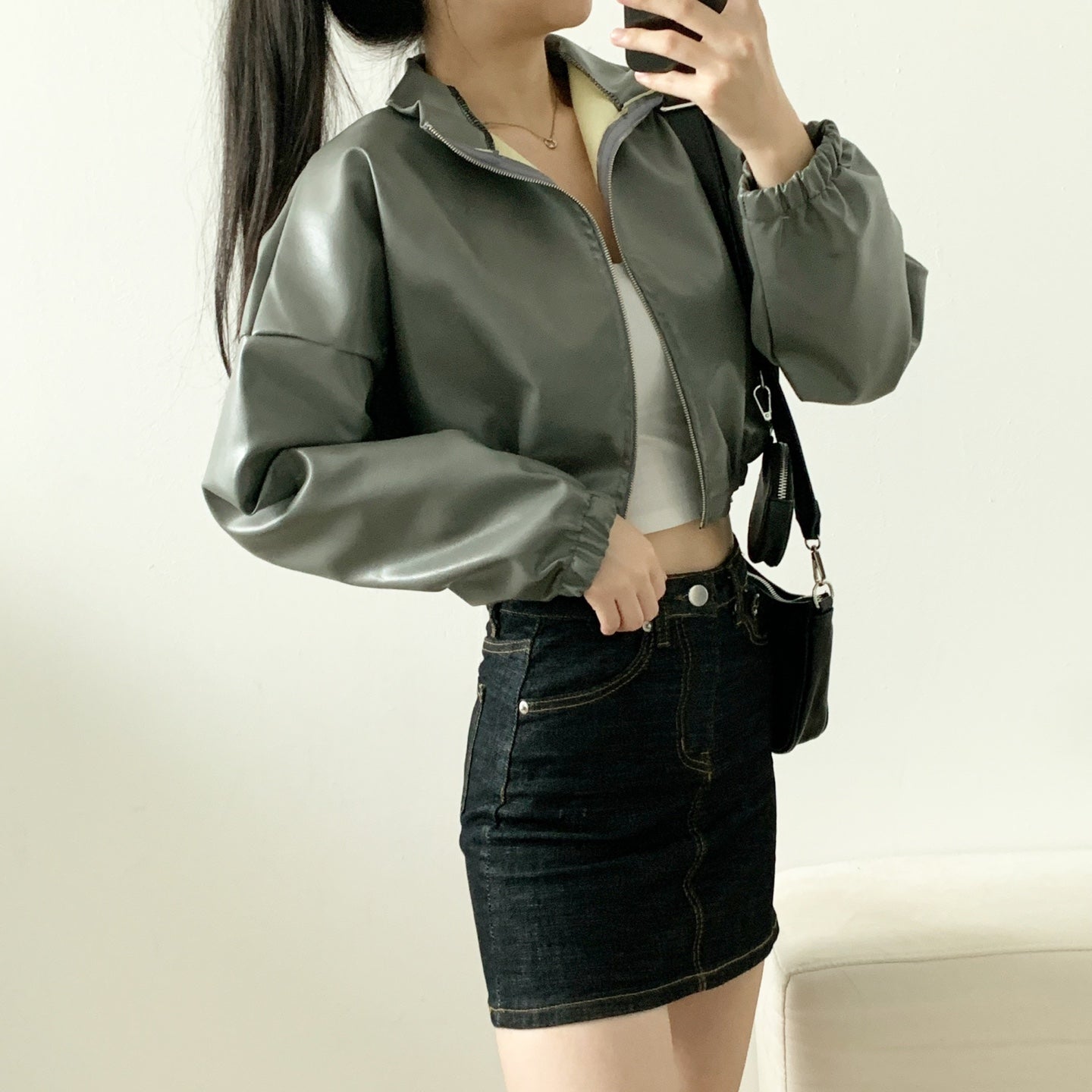 Cropped Drop Shoulder Bomber Jacket