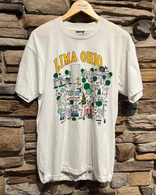 Vintage 1989 Lima Ohio Graphic Map T-Shirt