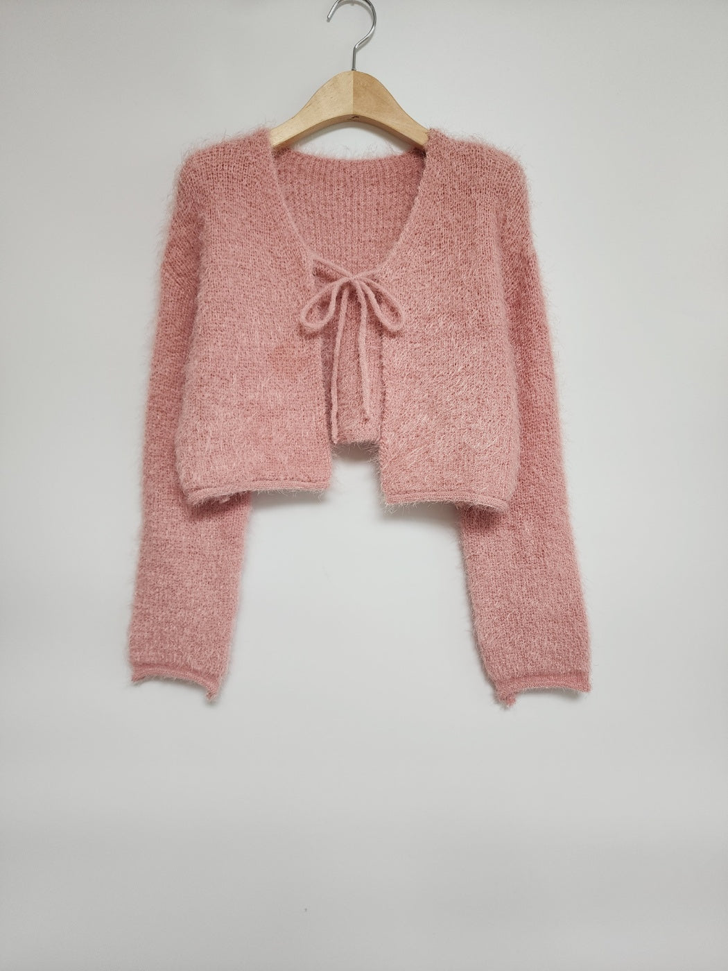 Tie Front Fuzzy Cardigan Sweater