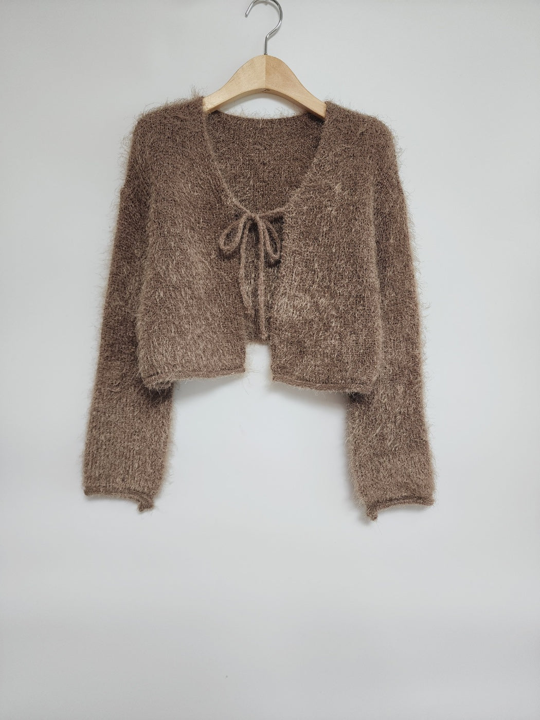 Tie Front Fuzzy Cardigan Sweater