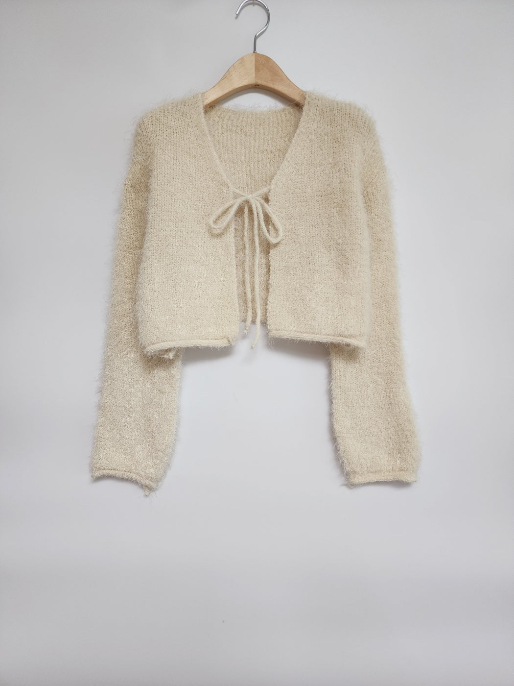 Tie Front Fuzzy Cardigan Sweater