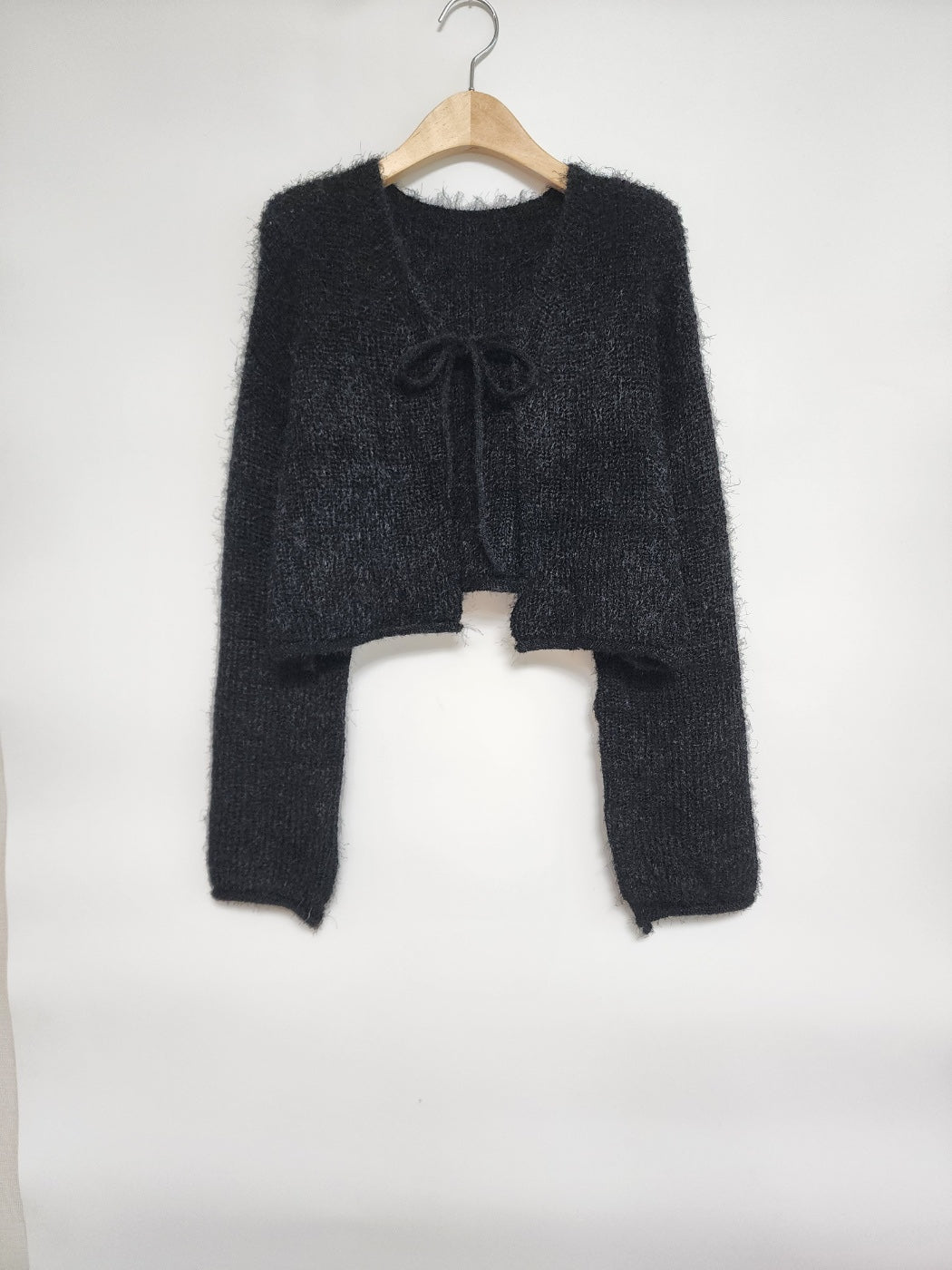 Tie Front Fuzzy Cardigan Sweater