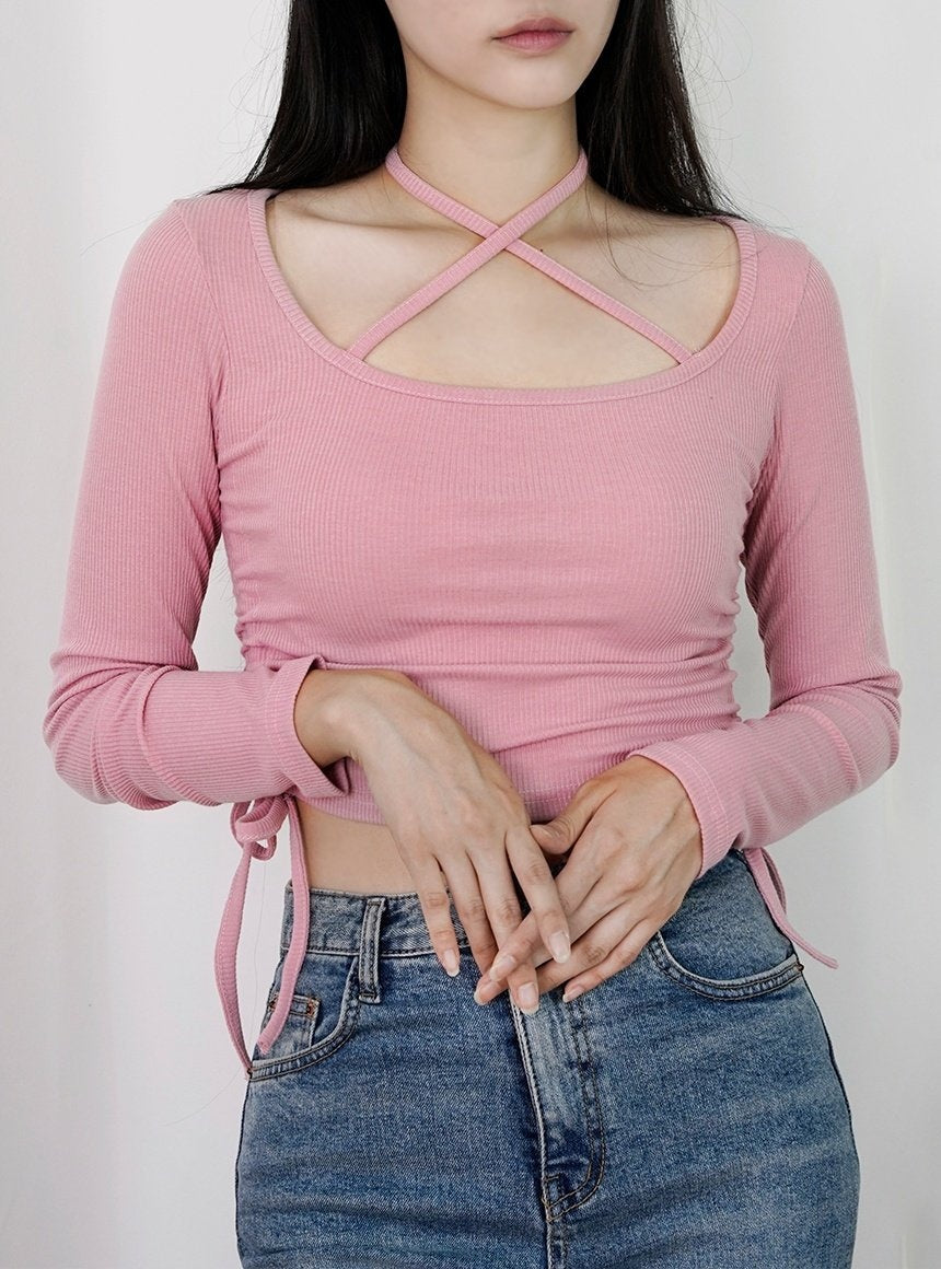 Criss Cross Neckline Long Sleeve