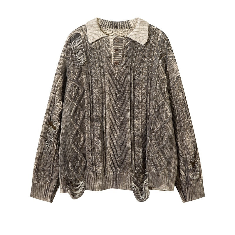 Distressed Heavy Cable Knit Sweater