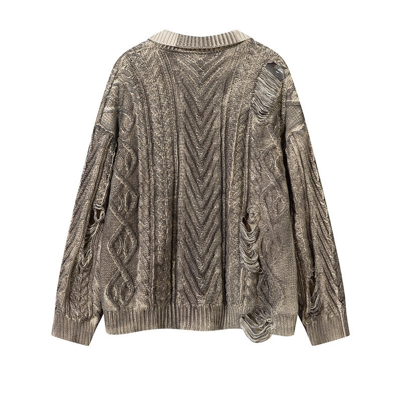 Distressed Heavy Cable Knit Sweater